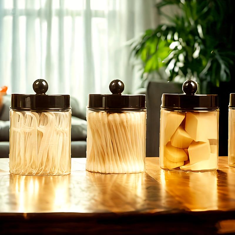 1/2pcs Acrylic Clear Cotton Swab Storage Tank Desktop Cosmetics Organizer Makeup Swab Organizer Box with Lid