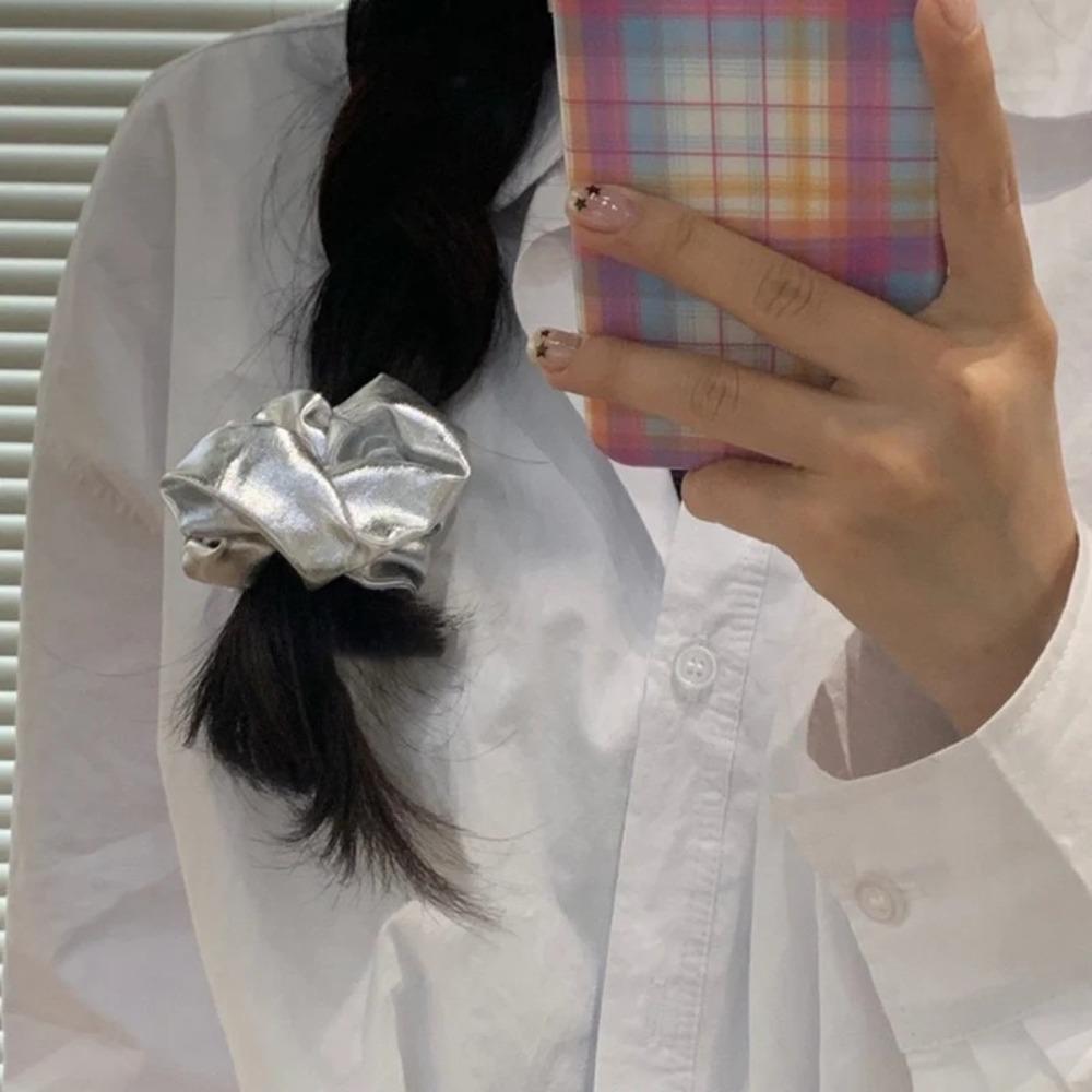 Silver Color Scrunchies Medium Size Elastic Hair Band Simple Hair Band Headwear