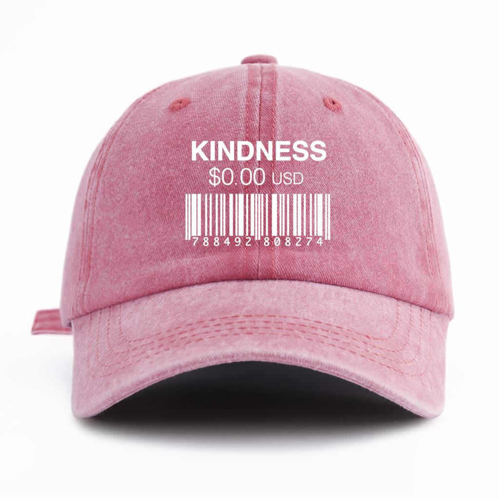 1 шт. Стильная washed бейсболка с принтом KINDNESS для взрослых, Минималистичный ретро-стиль, Повседневная, Мягкая, Регулируемая, Кепка 'Dad Hat', Идеально подходит в качестве подарка