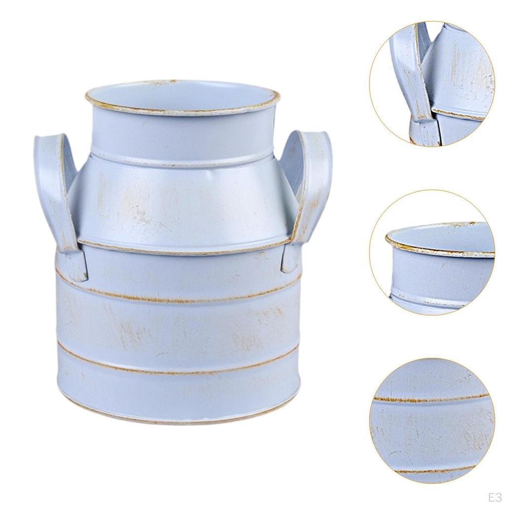Floral Bucket Flower Vase Iron Planter Milk Can Jug for Patio Home Table Centerpieces