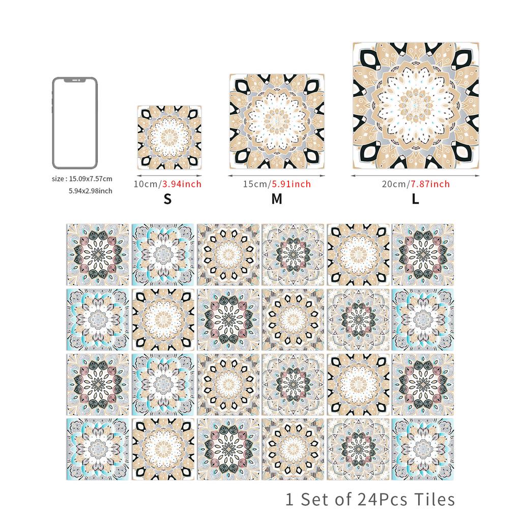 24 Pieces European Pattern Self-Adhesive Tile Sticker Waterproof And Oil-Proof Kitchen Bathroom Wall Decoration Matte Film Pvc Wall Sticker