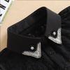 Vintage White Woman Fake Collar Black Crystal Lady Detachable Collar Shirt Neckwear False Collar With Beads Clothing Accessories