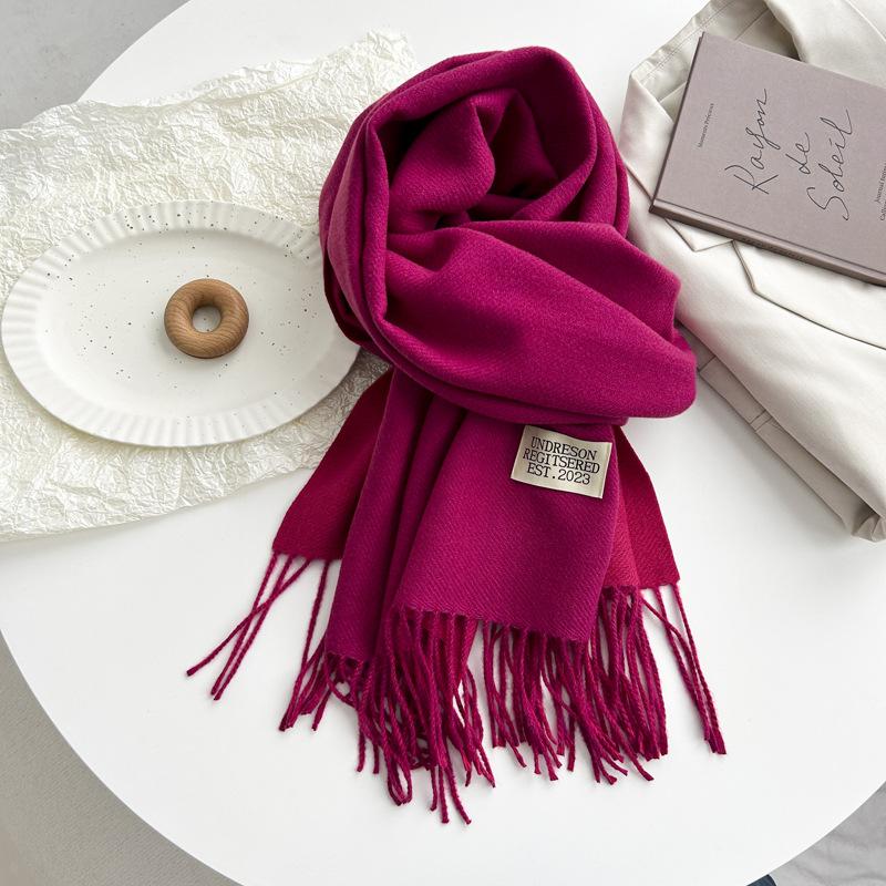 Новый двухсторонний двухцветный искусственный кашемировый однотонный шарф для женщин, зимний теплый шарф-шаль с бахромой для пожилых людей