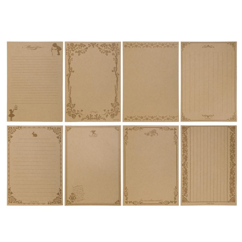 8 Листов Винтажной Крафтовой Канцелярской Бумаги A5 В Линию Набор Бумаги для Письма для Персонализированного Письма Стихотворения