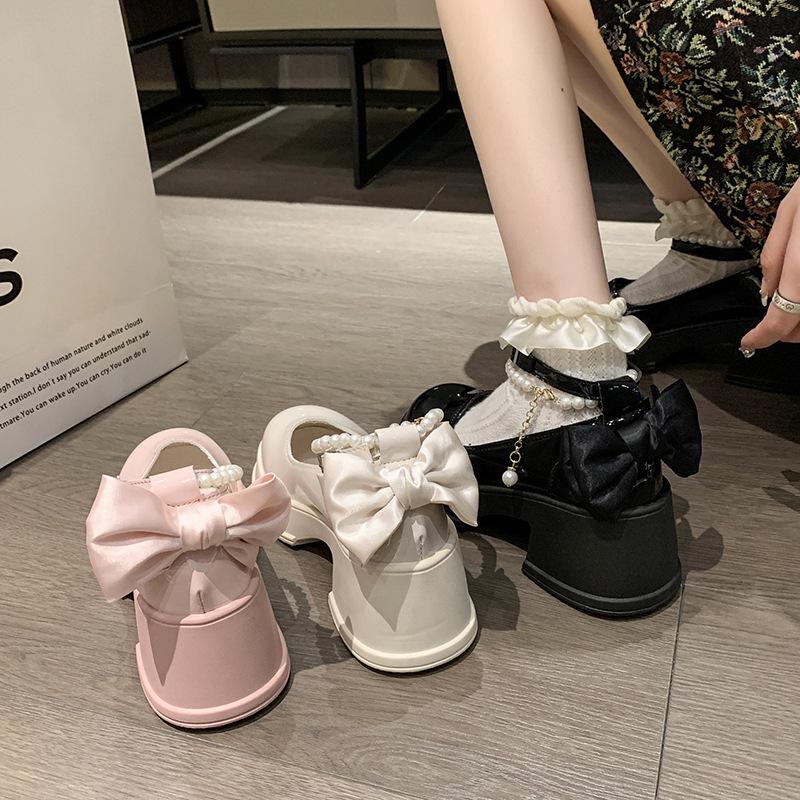 Туфли Мэри Джейн женские весна и осень новые высокие каблуки французские толстые каблуки одинарные туфли на платформе маленькие кожаные туфли