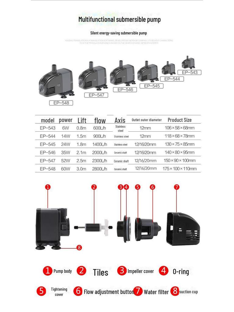 Регулируемый погружной насос Jialu для аквариумов и небольших водоемов