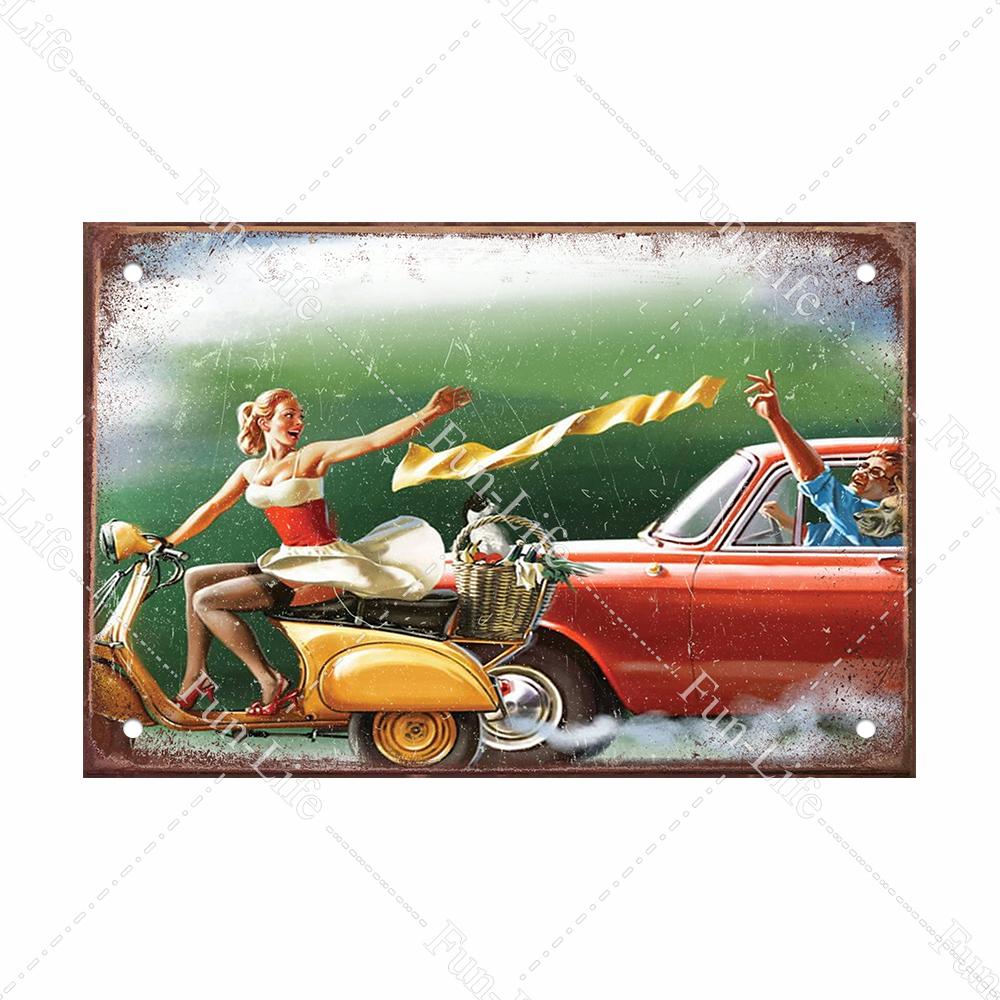 Красота девушки винтажный металлический плакат Ретро жесть Компактная автомобильная жестяная вывеска доска для домашнего паба, бара, кафе, гаража, декор стен 20x30 см