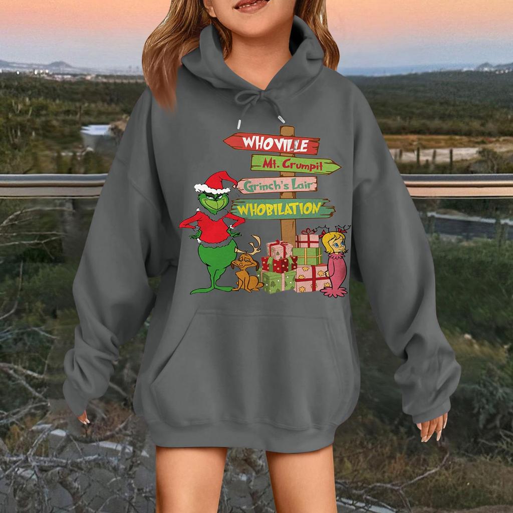 Children's Fashionable Casual Long-sleeved Loose Christmas Print Pullover Hooded Sweatshirt