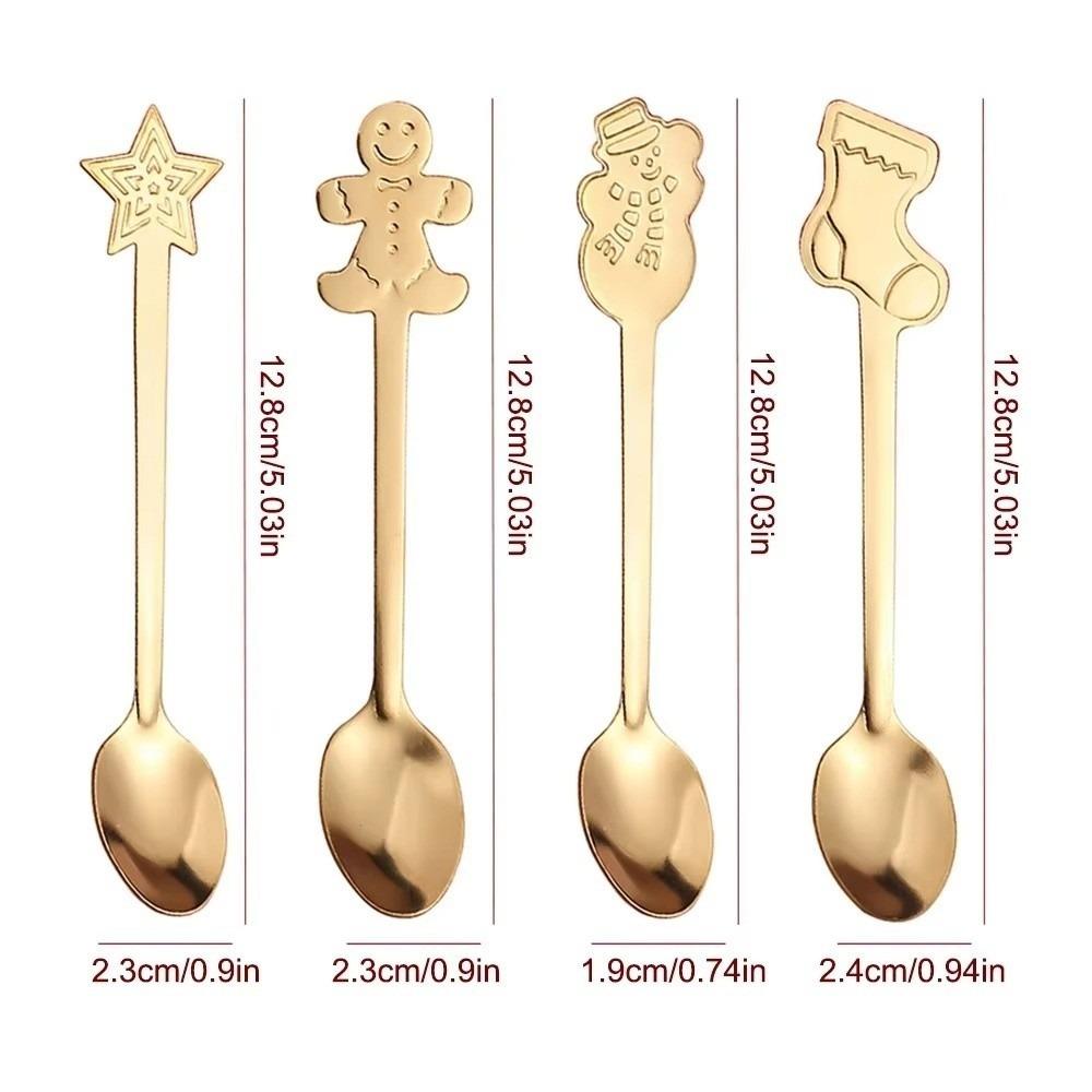 4PCS Set Festive Dessert Spoons Stainless Steel Cake Spoons New Coffee Spoons Christmas Gift