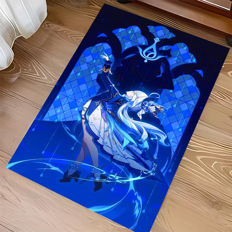 1pc Genshin Impact Furina Print Area Rug - Soft, Washable Non-Slip Indoor Mat for Office Chairs, Living Room, Home Office Decorative Rug
