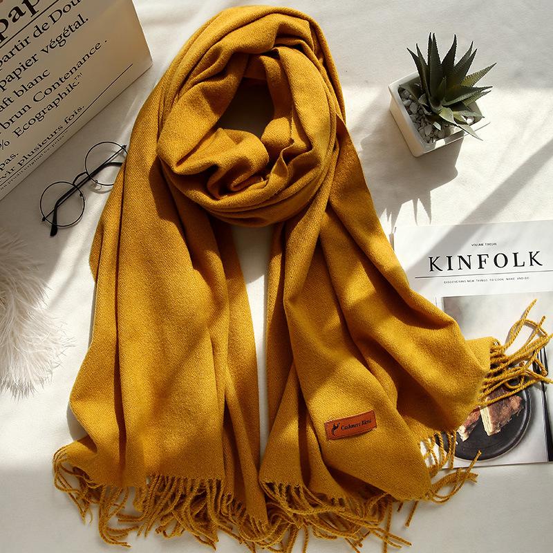 Four Seasons Available 2025 Новый теплый однотонный шарф Длинный, универсальный, утолщенный двухсторонний платок, искусственный кашемировый шарф для женщин