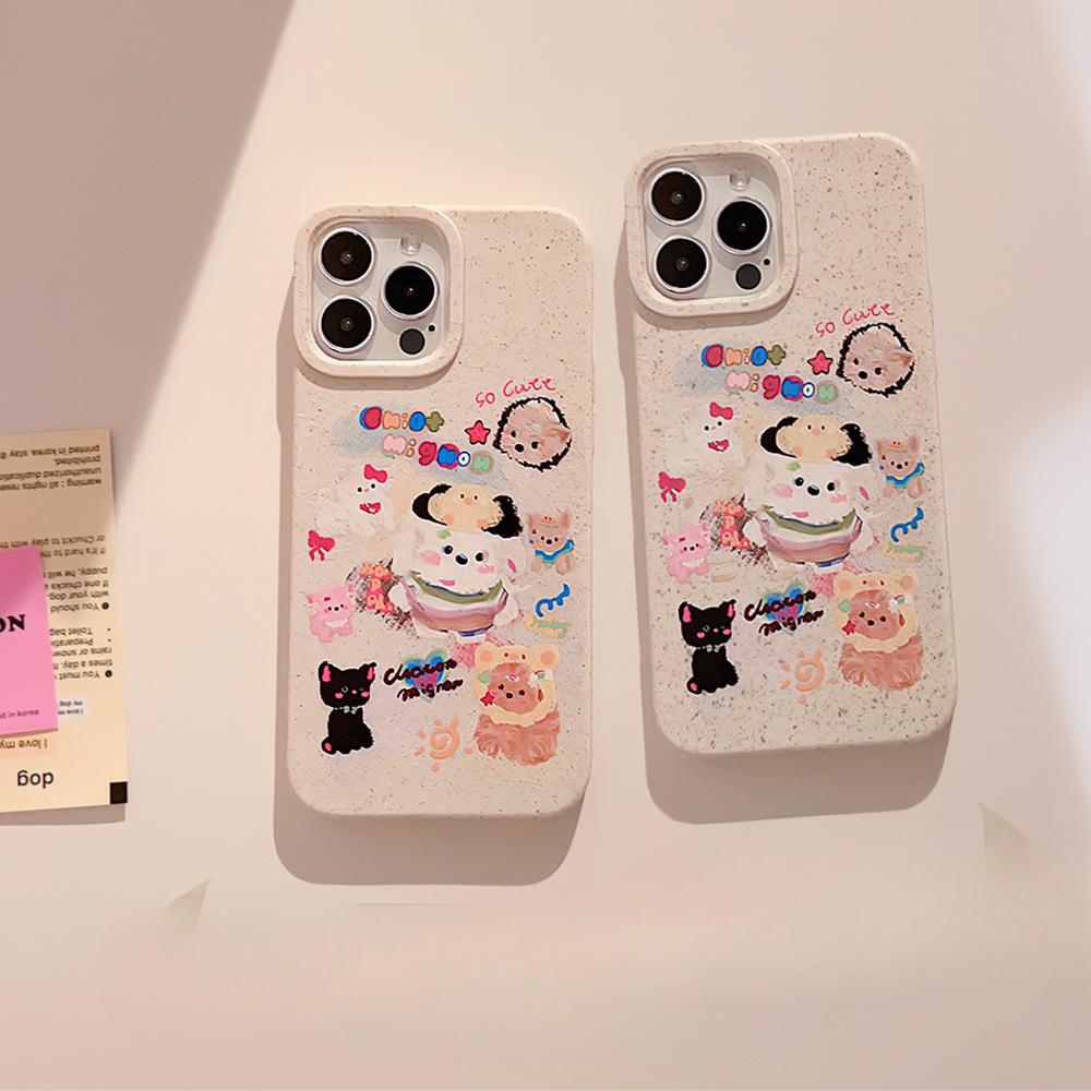 Разлагаемые Животные Подходящие для Чехла для Мобильного Телефона 14ProMax IPhone 13 Масляная Живопись Мультяшный Дудл 16 Apple 15 Милая Серия