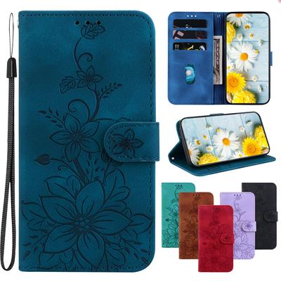 Чехол-книжка из кожи с тиснением Lily Fower для LG V40 ThinQ/Stylo5/Stylo6/Stylo7/LG Velvet Kickstand Wallet с отделениями для карточек для LG K42/K61/K40S/K50/Q60