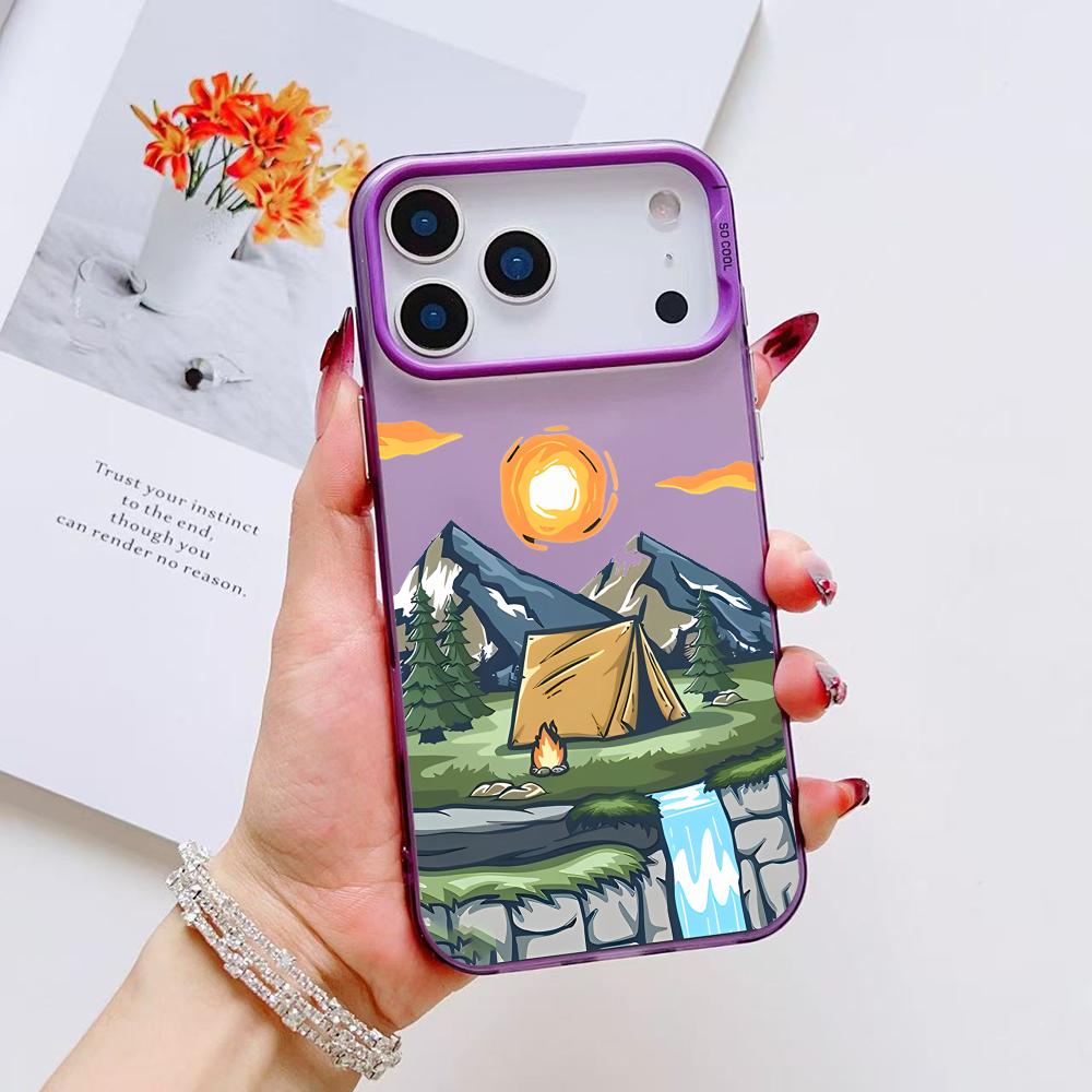 Чехол для телефона с горным граффити для iPhone 17 16 15 14 13 12 11 Pro Max Air Матовый Лазерный Аврора Ударопрочный Funda