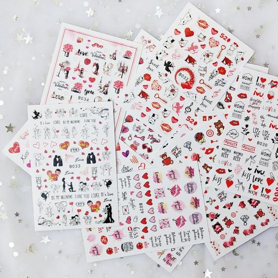 12Pcs/Set Nail Sticker Non-Fading Self-Adhesive Excellent Saturation Valentine DIY Design Decals Manicure Sticker for Manicure