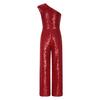 Girl's One Shoulder Sequins Sleeveless Jumpsuit Pants High Waist Party Rompers Dancewear Costume