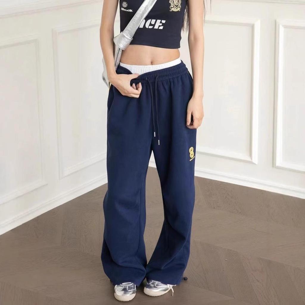 Темно-синие женские широкие спортивные штаны: Повседневные джазовые брюки для уличных танцев на весну/лето
