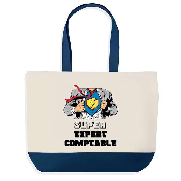 Tote bag - PLANETEE - Super Expert Comptable - fond bleu - coton 40x45 cm - Fabriqué en France