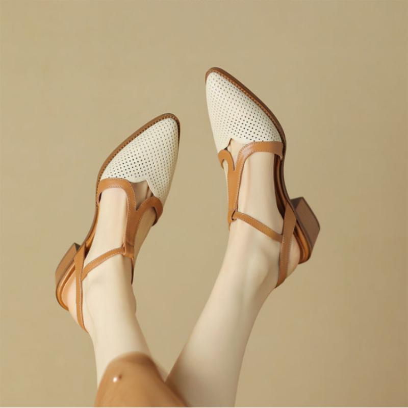 Модные женские сандалии из смешанной кожи с пэчворком, острым носком, ремешком на щиколотке, каблуком-шпилькой, элегантные повседневные туфли-лодочки для женщин
