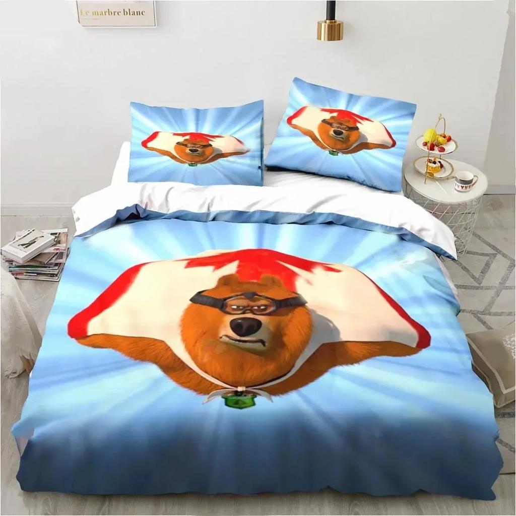 Cartoon Grizzy N Lemmings Bedding Set Duvet Cover Bed Set Quilt Cover Pillowcase Comforter King Queen Size Boys Adult