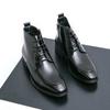 British Style Men's High Cut Workwear Shoes Pointed High-end Glossy Business Dress Shoes Men's Ankle Boots Thick Soled Lace Up