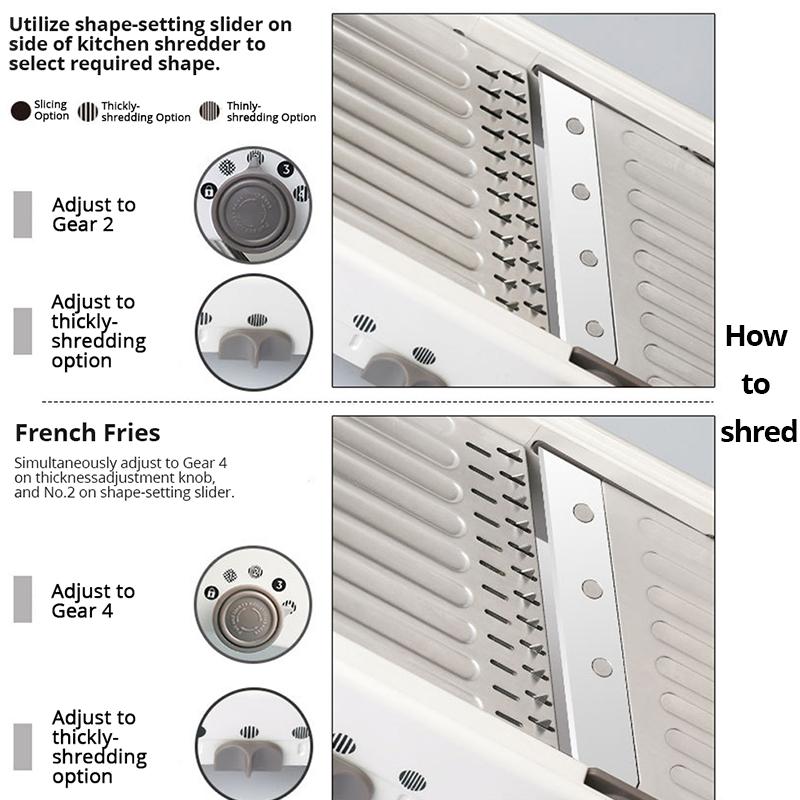 Измельчитель-мандолина из нержавеющей стали, овощерезка, регулируемые безопасные лезвия, профессиональная многофункциональная терка для томатов