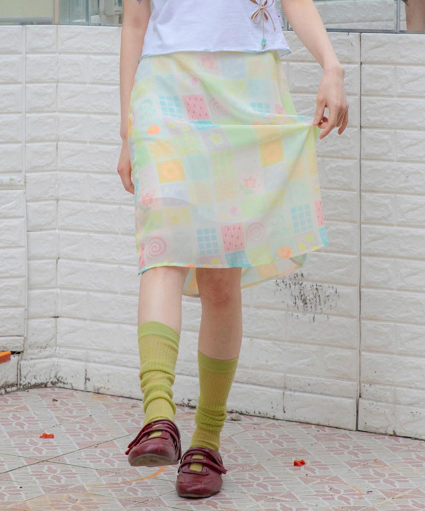 Lunakihu Wxsk018 Natsu Omokage Chiffon Midi Skirt (Multi Check)