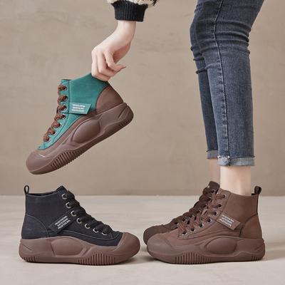 Короткие ботинки из натуральной кожи с толстой подошвой, высокие туфли в стиле ретро, повседневные одинарные ботинки