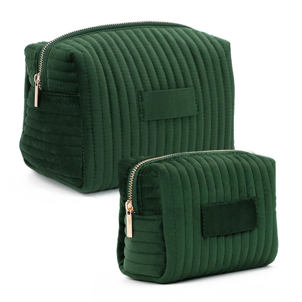Zipper Travel Toiletry Bag Solid Color Cosmetic Pouch Portable Velvet Makeup Bag Office