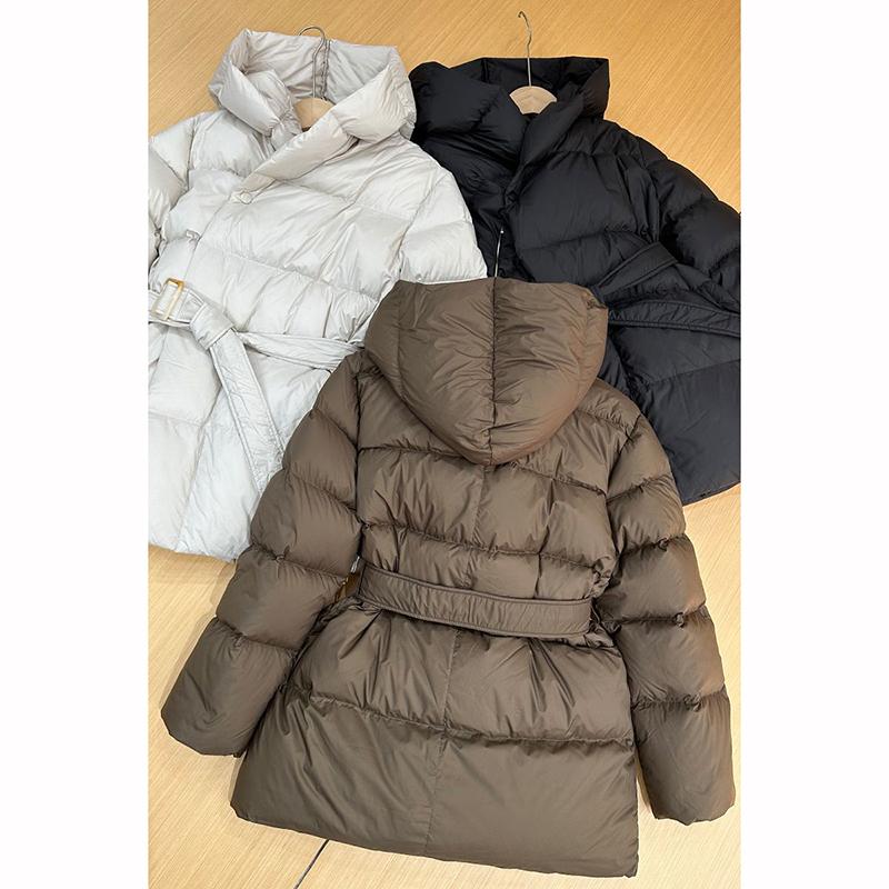 Winter Hooded Women's Down Jackets Warm Casual Coat Puffer Jacket Belt Elegant Parka Overcoat