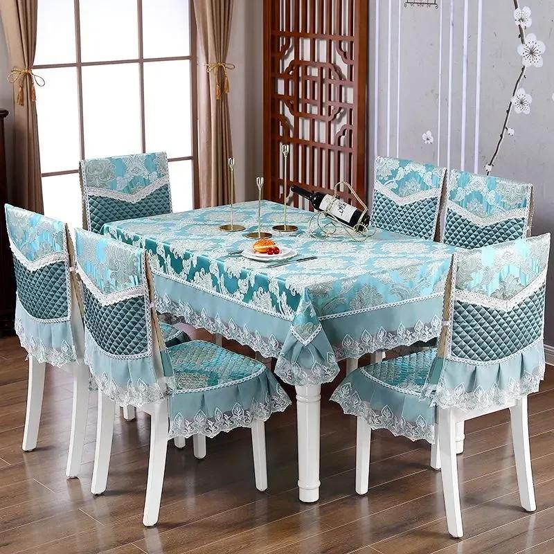 Кружевная спинка стула, стол и чехол на стул, домашняя прямоугольная скатерть, художественная скатерть, обеденный стул, встроенная подушка