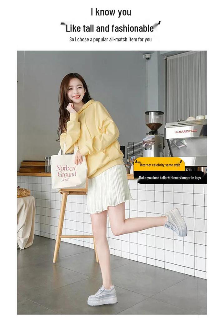 2026 Spring White Platform Wedge Shoes - Hidden Heel Casual Women's Sneakers with Thick Sole and Velvet Style