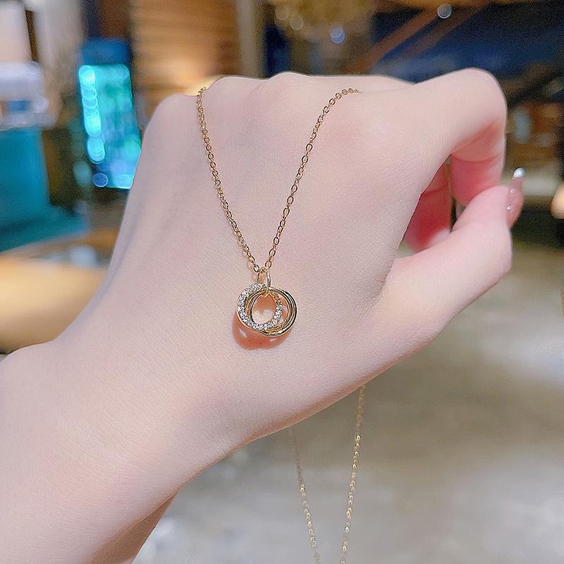 BLINGBAY женское ожерелье с подвеской в ​​виде двойного круга, ожерелье из титановой стали, темпераментное модное модное украшение для девочек, вечерние украшения на день рождения, подарок