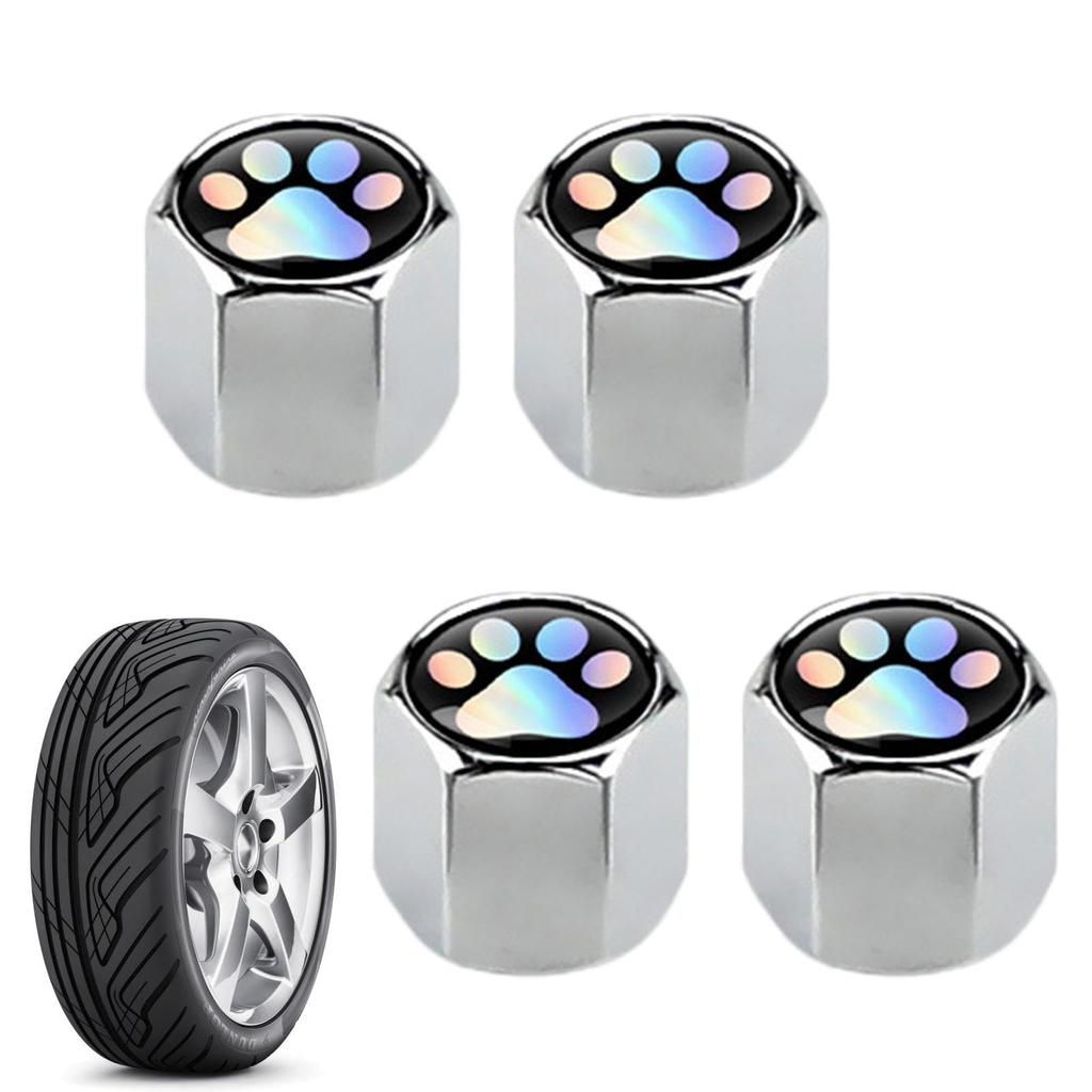 Tire Valve Cap, Colorful Footprint Tire Valve Cover Auto Tire Air Cap - Valve
