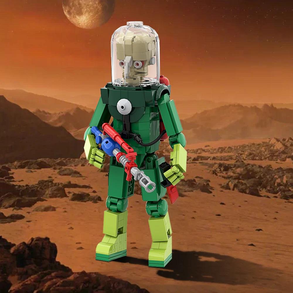 Gobricks Moc Атака Марсиан Модель Марсианские Атаки Ужасы Комедия Зеленый Робот Строительные Блоки Образовательные Игрушки Подарки