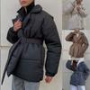 Winter New Thickened Slim Waist Cotton Coat Solid Color Belt Lapel Cotton Coat