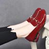 New Soft Leather Single Shoes Women's Versatile Medium Heel Soft Sole Light Mouth Thick Heel Small Leather Shoes Large Size Women's Shoes