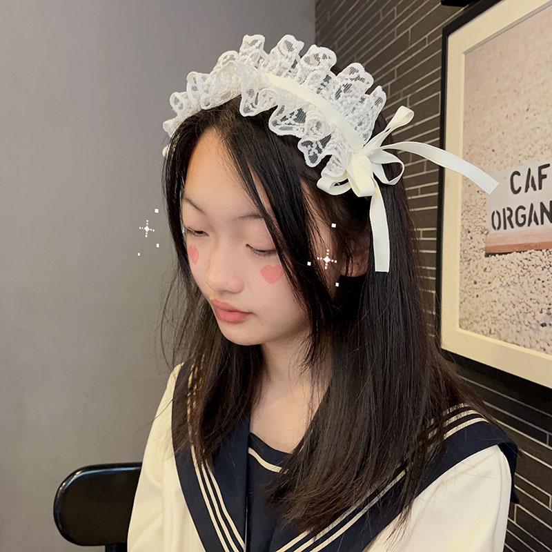 Ретро Лолита Плиссированная Кружевная Повязка на Голову и Заколка для Волос - Милые Детские Аксессуары для Волос