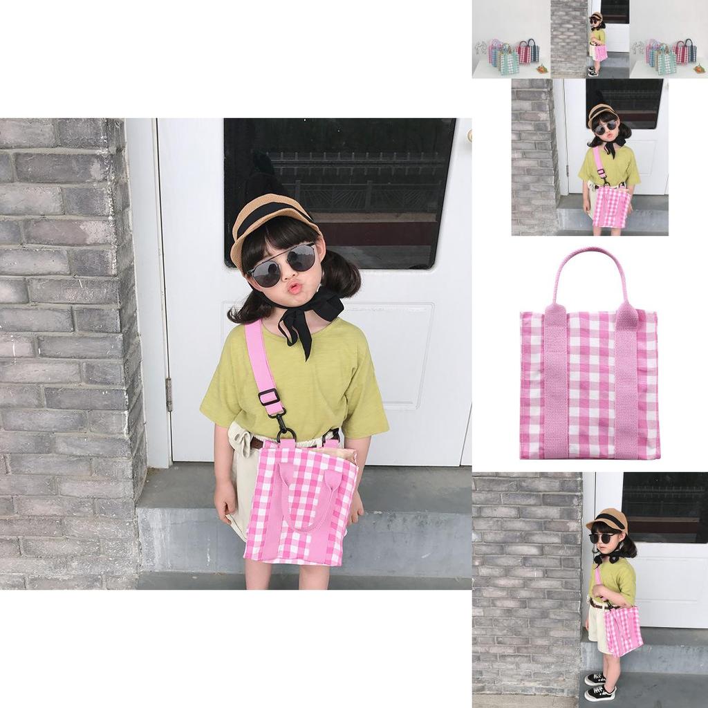 Trendy Children's Shoulder Bag Versatile Plaid Canvas Crossbody Bag For Kids