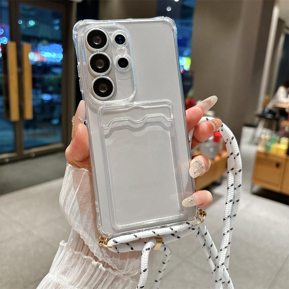 Card Bag Clear Wallet Crossbody Necklace Strap Case For Samsung Galaxy S26 S25 S24 S23 Ultra Plus S22 S21 FE A55 A54 A53 Cover