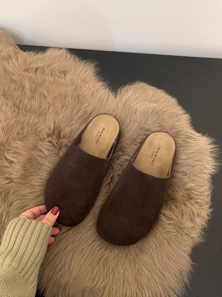 2024 летние полутапочки на толстой подошве с круглым носком, женская верхняя одежда, повседневные сандалии из матовой кожи, полутапочки