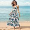 Women's Fashion Summer Spring Flower Pattern Print Sleeveless V-Neck High Waist Casual Dresses