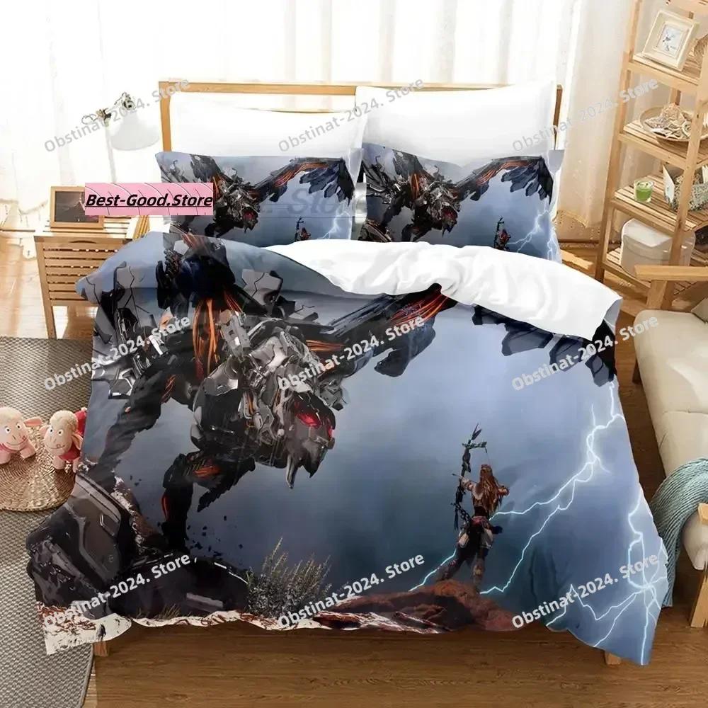 Horizon Zero Dawn Комплект постельного белья Односпальный Двуспальный Полный Королевский Размеры Размеры Комплект постельного белья Взрослый Детская Спальня Комплекты пододеяльников 3D Аниме Простыня