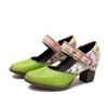 Retro Genuine Leather Printed High Heels Round Toe Fashion Pumps Versatile Women's Shoes