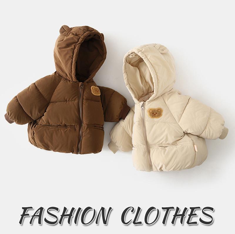 Детское зимнее пальто с рисунком медведя, утепленная хлопковая куртка для мальчиков и девочек, одежда, детский топ с капюшоном, зимняя верхняя одежда, костюм, От 1 до 6 лет