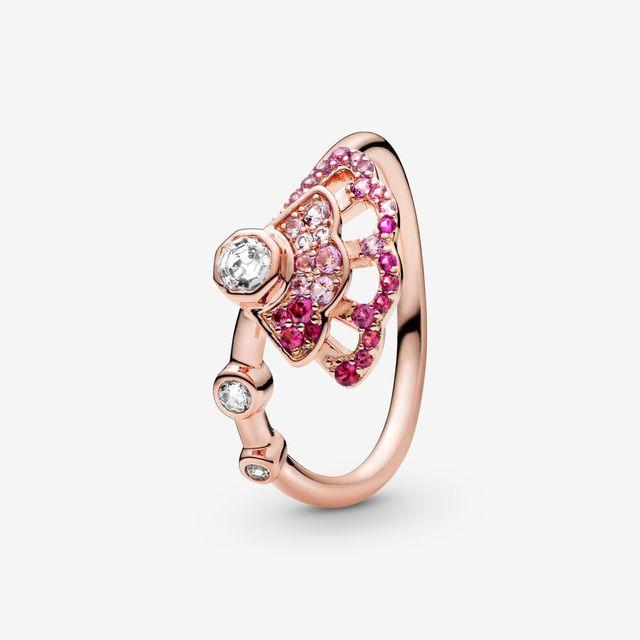 Lr Timeless Wish Heart Сверкающее розовое золото Розовый Тонкая тиара Кольца на поперечном рычаге Прозрачное кольцо с тремя камнями для женщин Подарок на день Святого Валентина