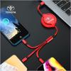 3in1 Retractable Fast Charge Data Cable USB Android Type-C IPhone for Toyota Trd GR Corolla Yaris Chr Auris RAV4 Land Cruiser Camry Highlander