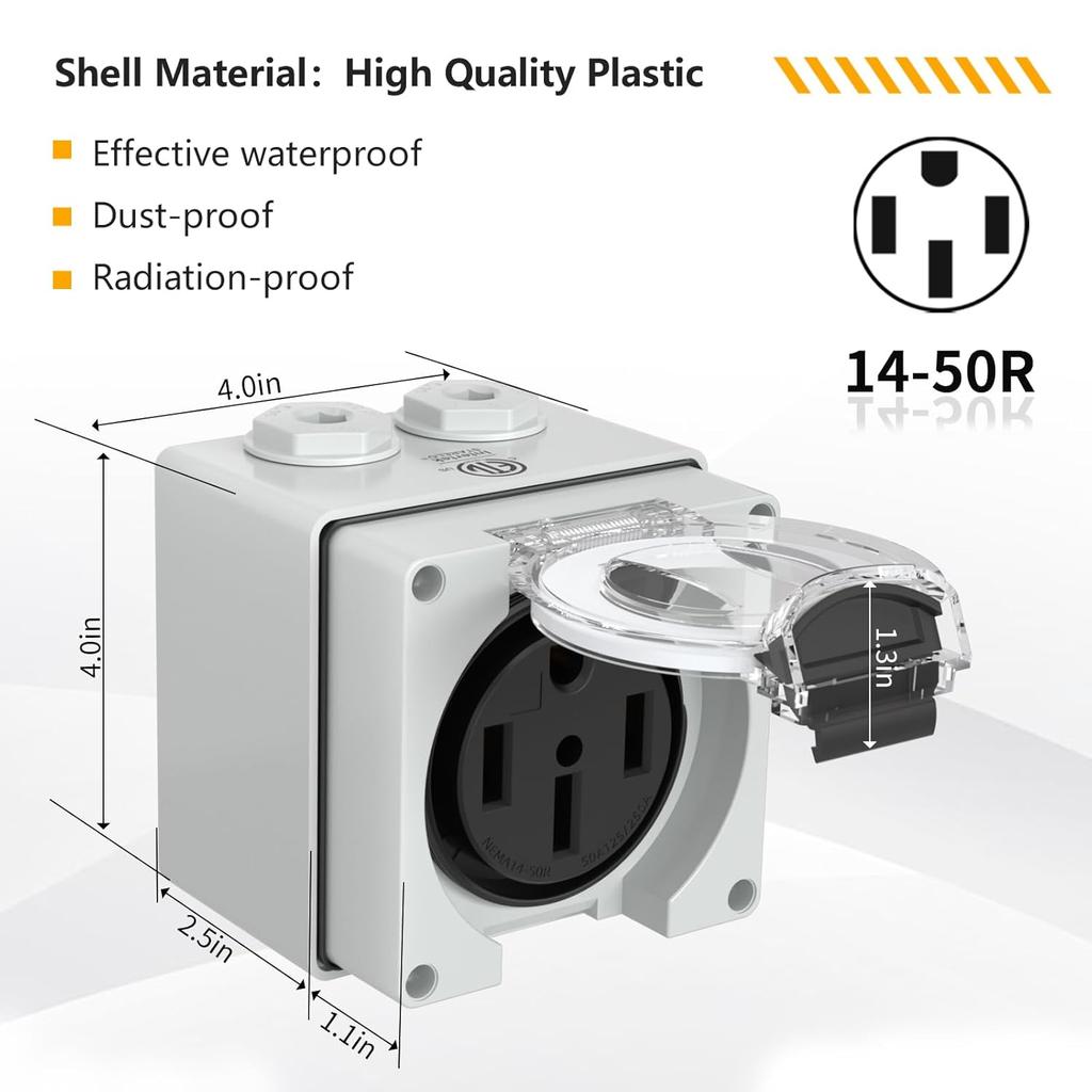 STARELO NEMA 14-50R Outlet,50Amp RV Power Outlet Box 125/250Volt,Outdoor dustproof and Weatherproof for RVs, Electric Vehicles, generators, Welding