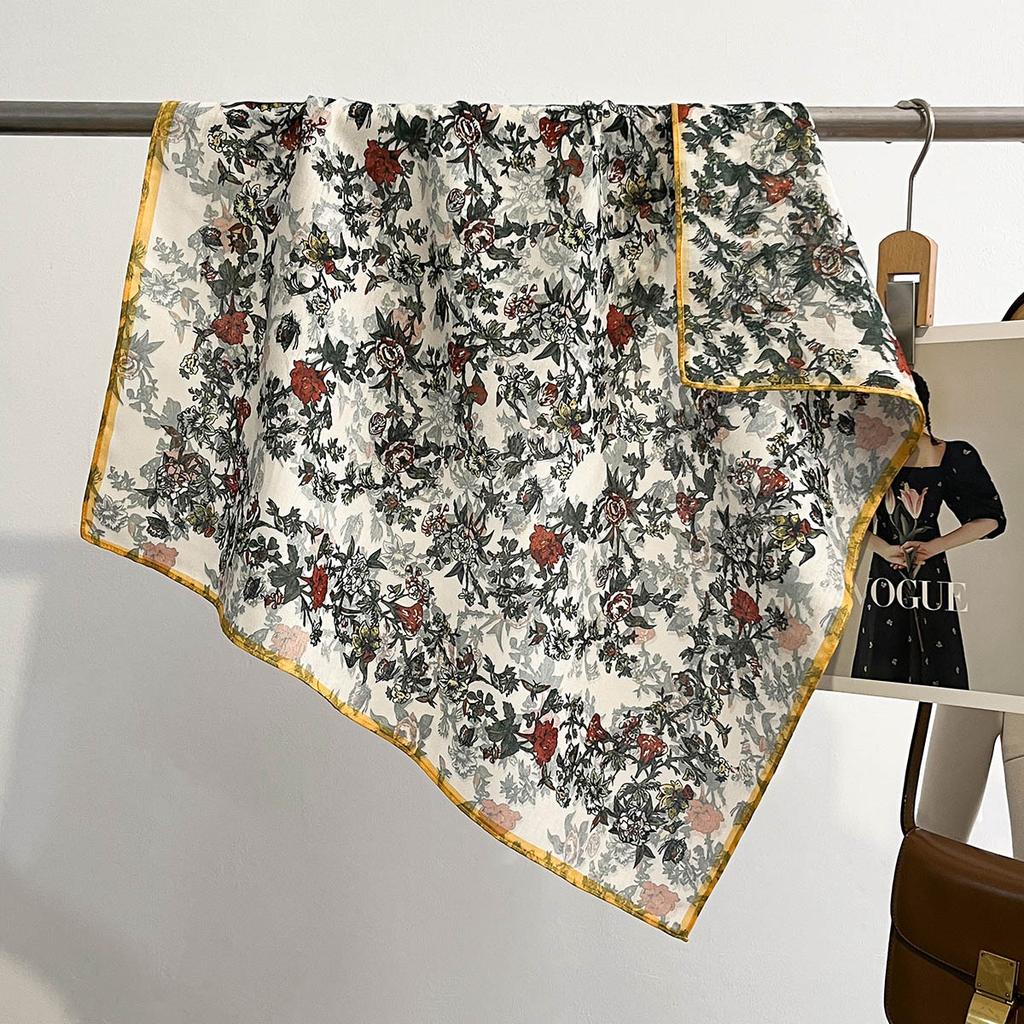 Floral Print Headscarf for Women Autumn Spring Warm Neck Scarves Soft Cotton Feel Hijab Foulard Bandana Decoration Shawl Wraps
