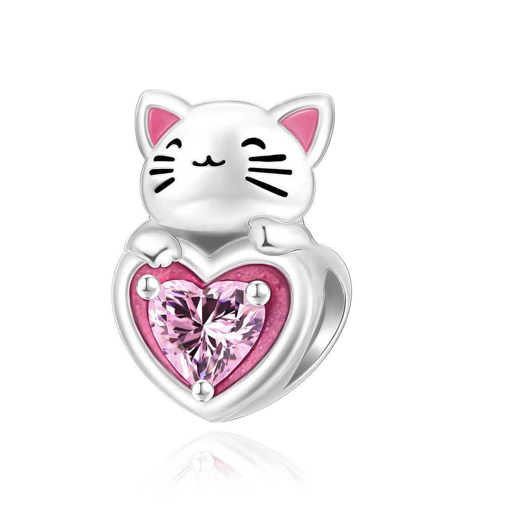 S925 Silver Cute Cat Beaded Bracelet Necklace DIY Handmade Craft Materials Accessories Kit